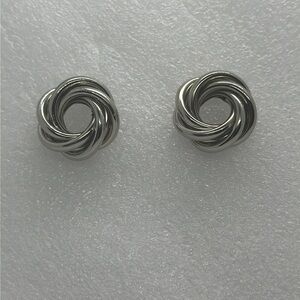 Silver Knot Stud Earrings - Modern Minimalist Geometric Design